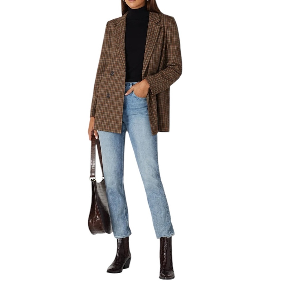 Madewell Brown Plaid Blazer, Size Large